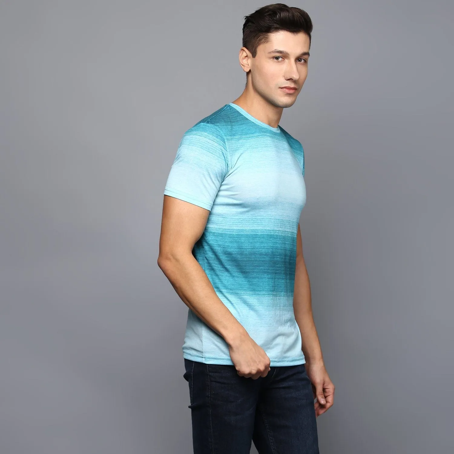 Turquoise Blue Ombre Crew Neck T-Shirt