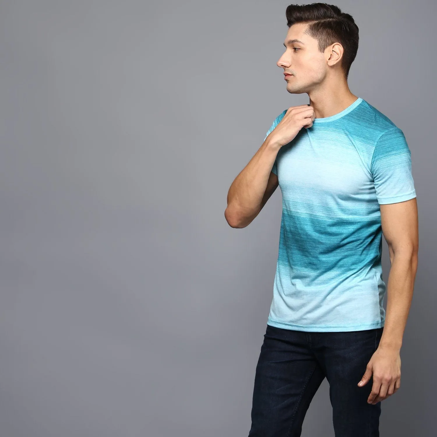 Turquoise Blue Ombre Crew Neck T-Shirt