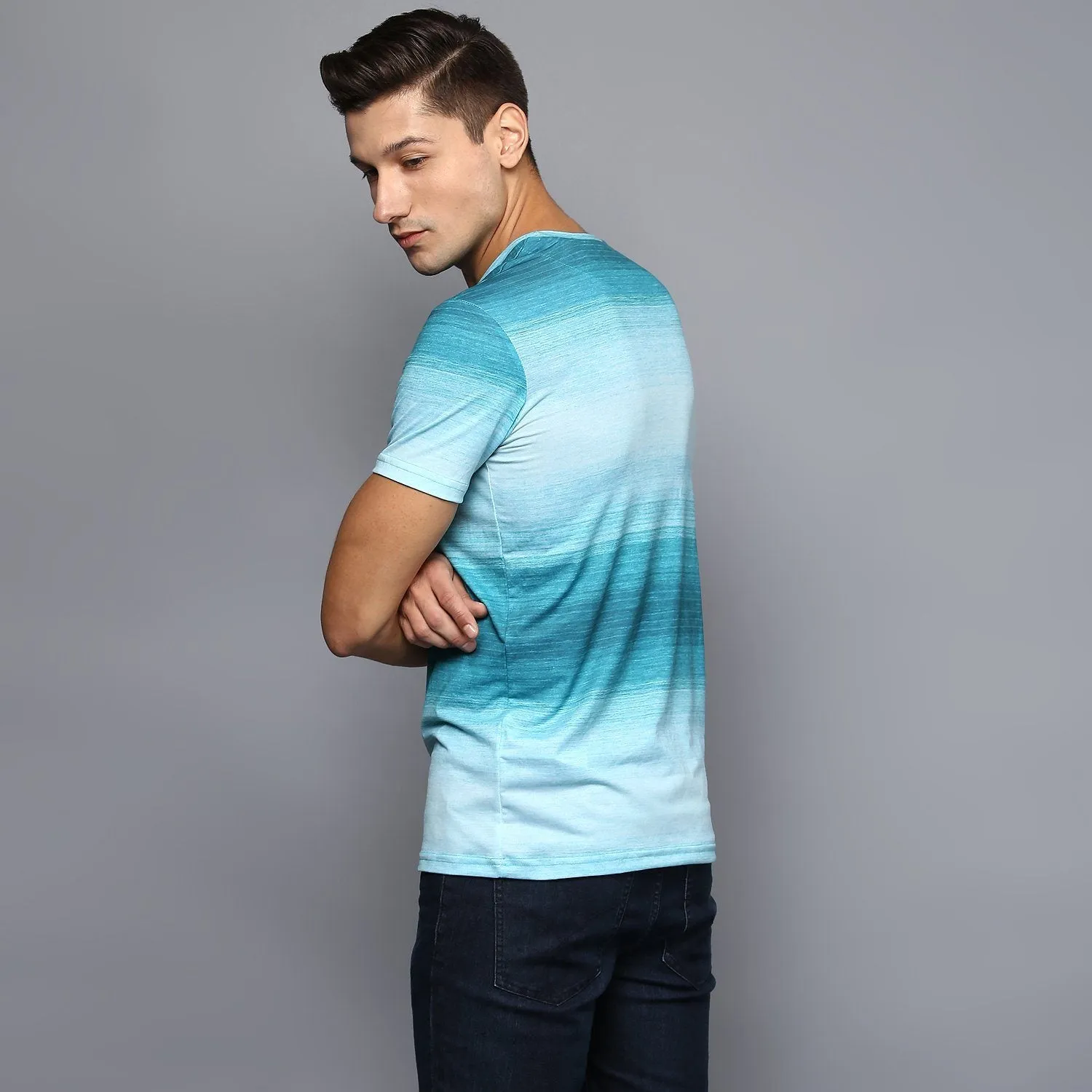 Turquoise Blue Ombre Crew Neck T-Shirt