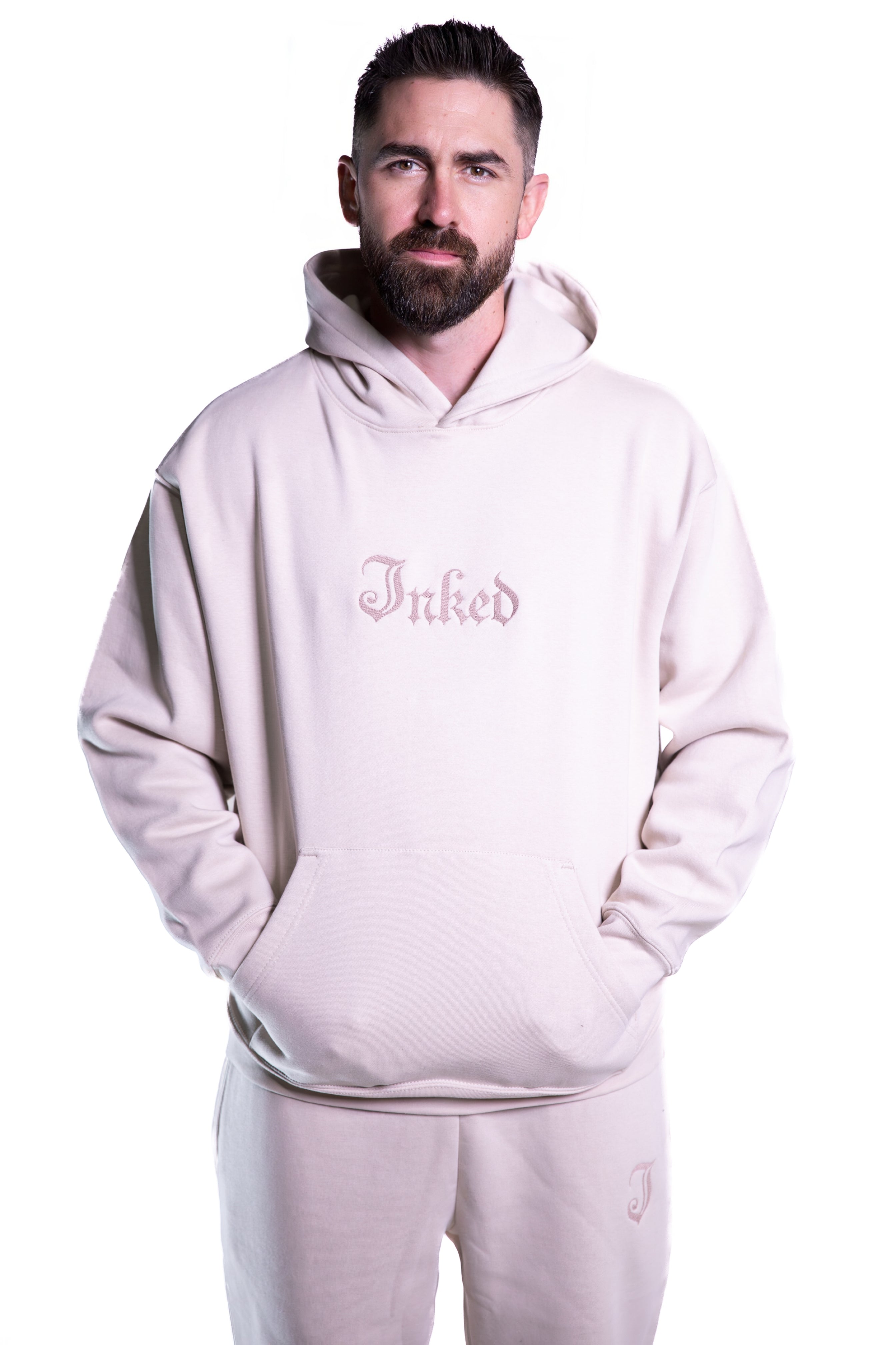 Unisex Inked Logo Embroidered Hoodie -  Off White