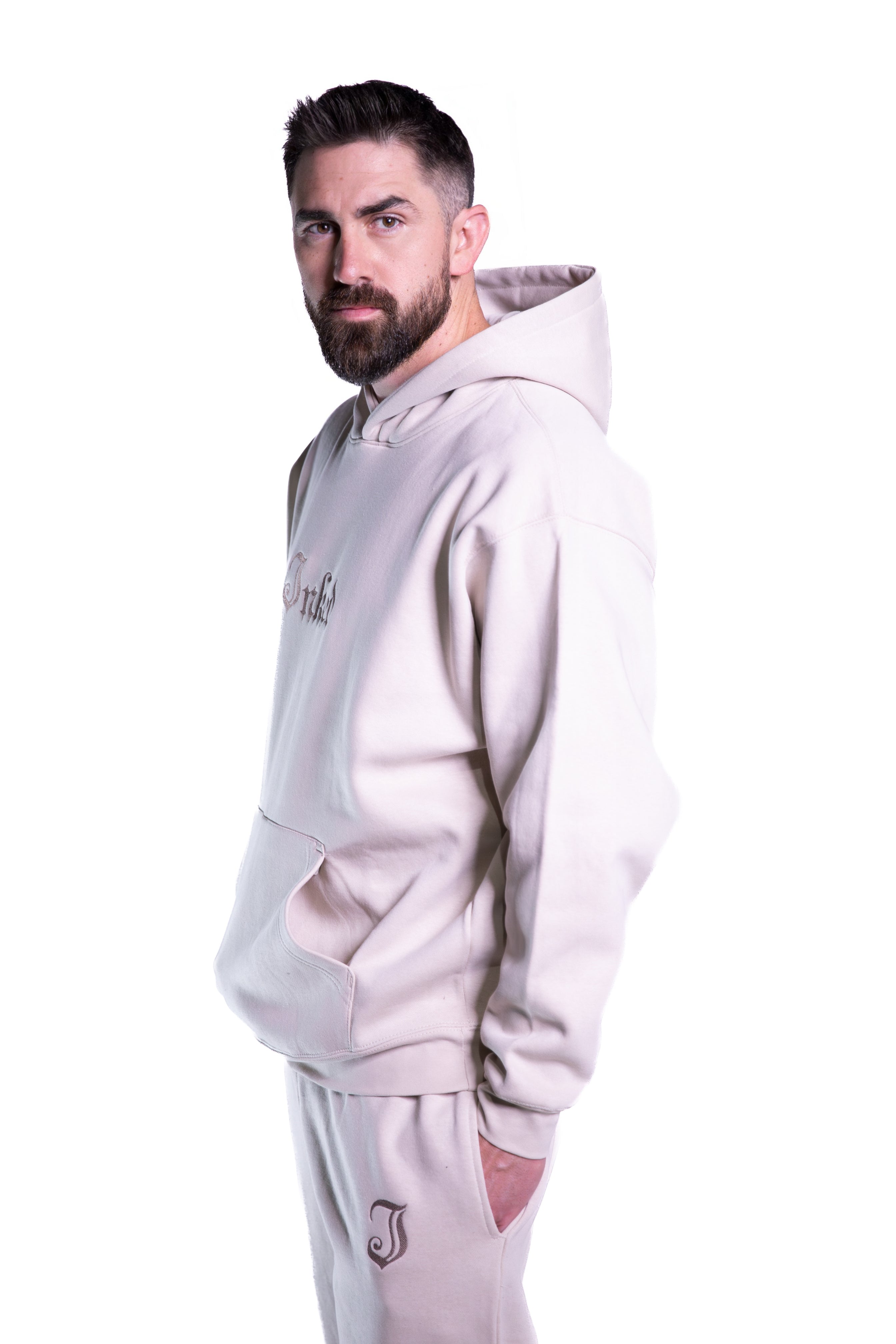 Unisex Inked Logo Embroidered Hoodie -  Off White