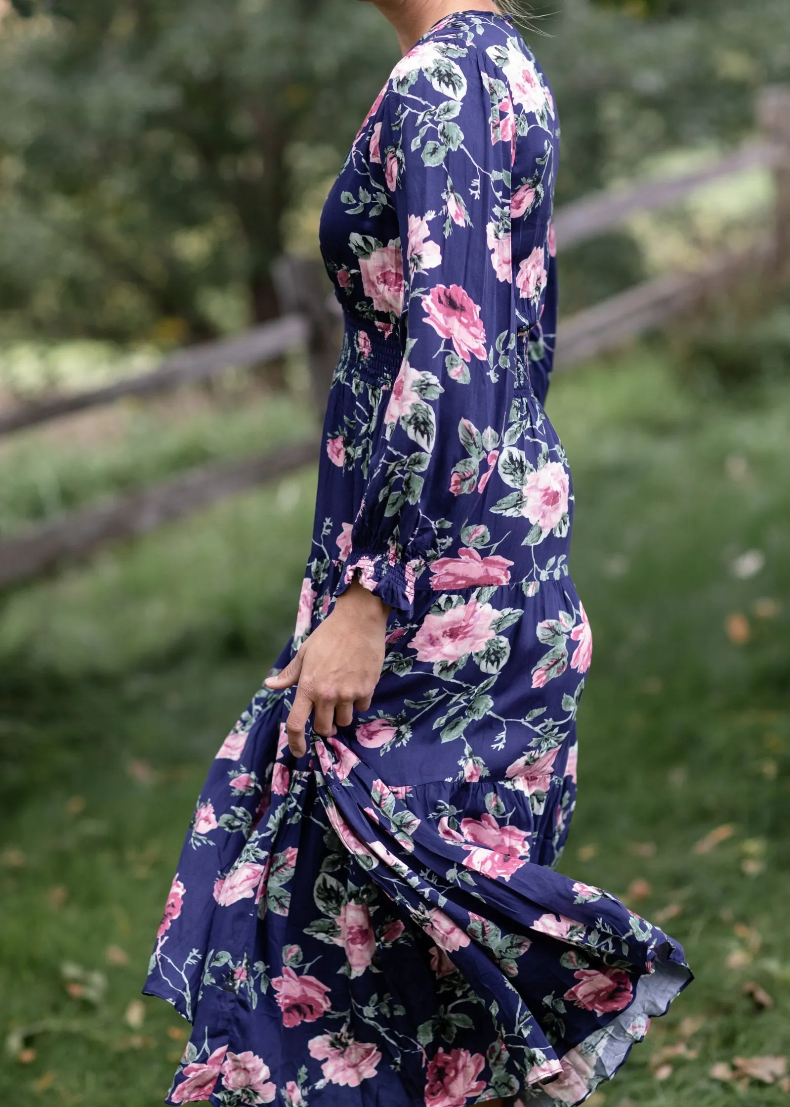 V-Neck Smock Waist Floral Maxi Dress - FINAL SALE