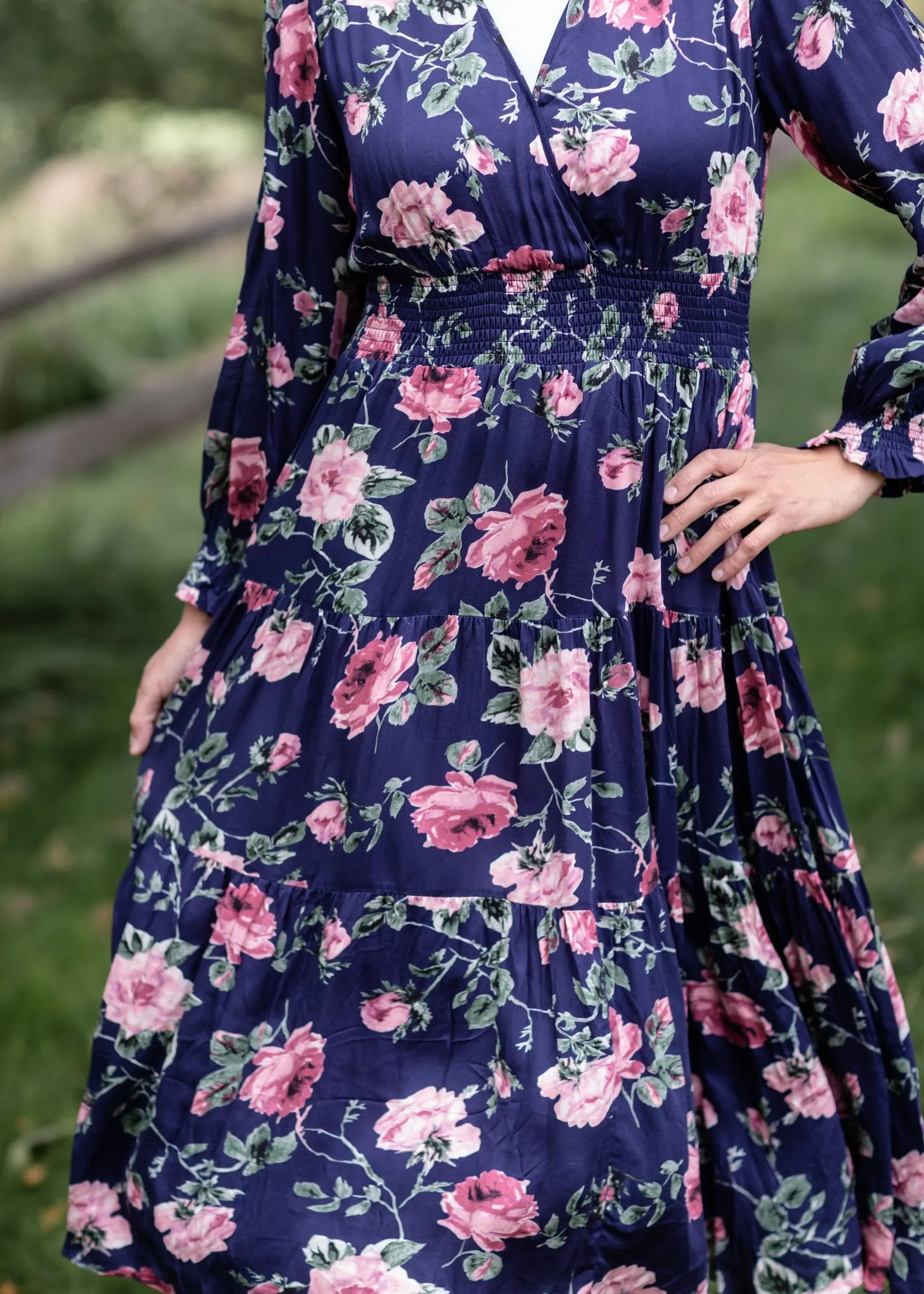 V-Neck Smock Waist Floral Maxi Dress - FINAL SALE