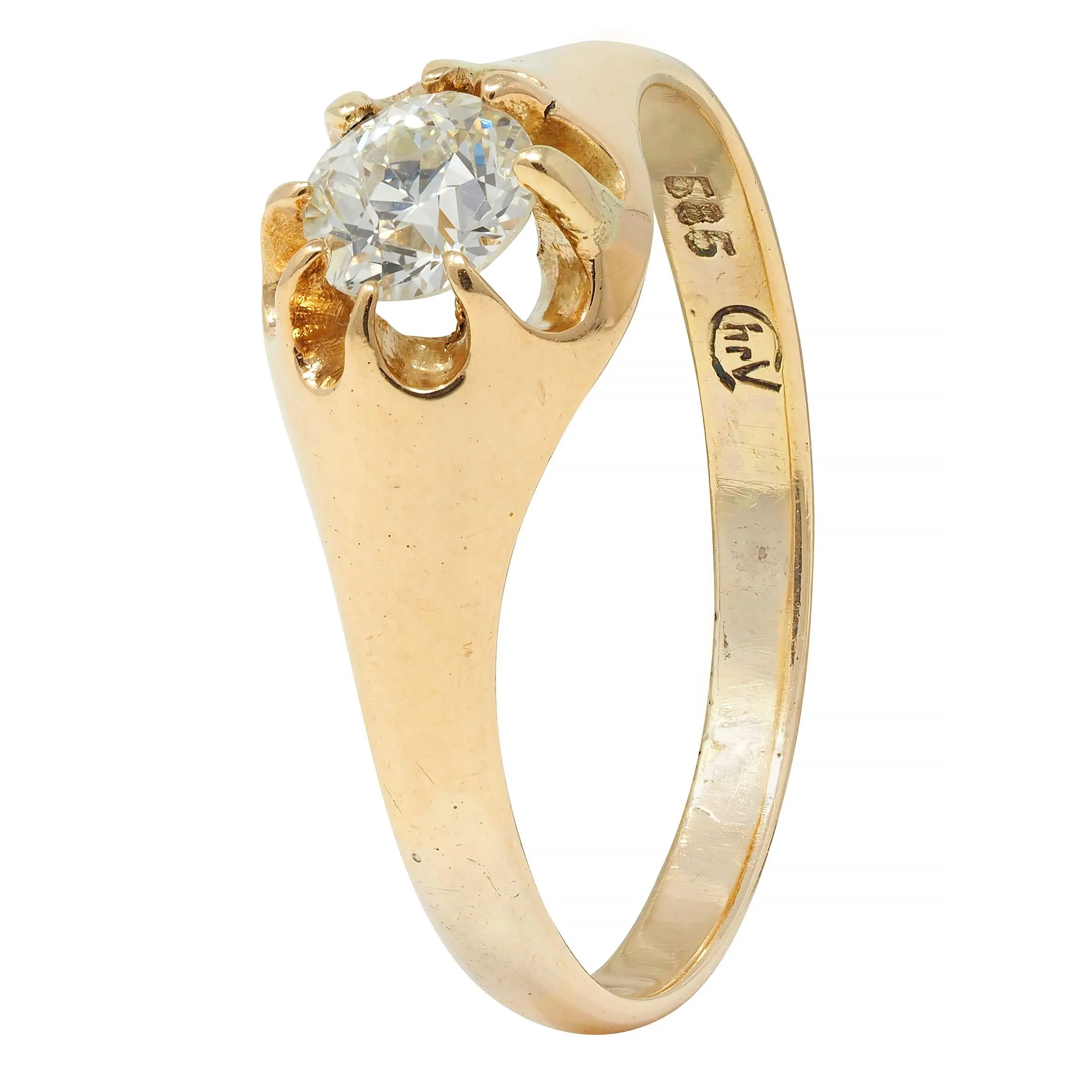 Victorian 0.35 CTW Old European Cut Diamond 14 Karat Yellow Gold Belcher Solitaire Engagement Ring