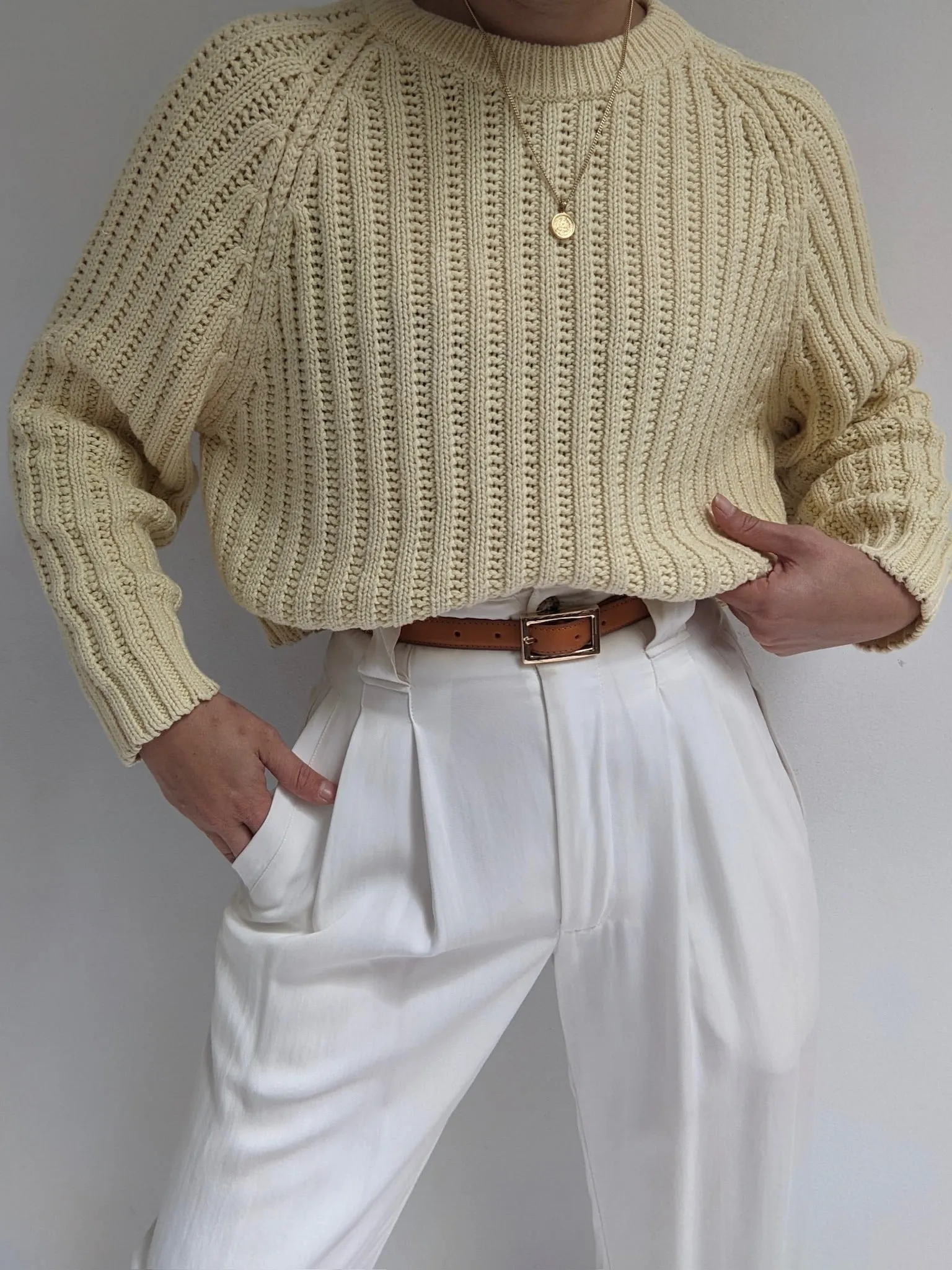 Vintage Cropped Buttercream Sweater