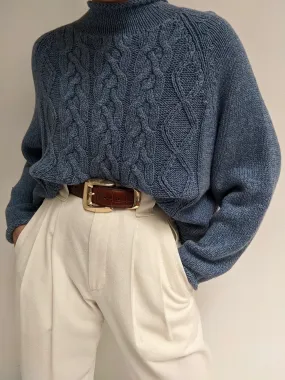 Vintage Ocean Cable Knit Mock Neck