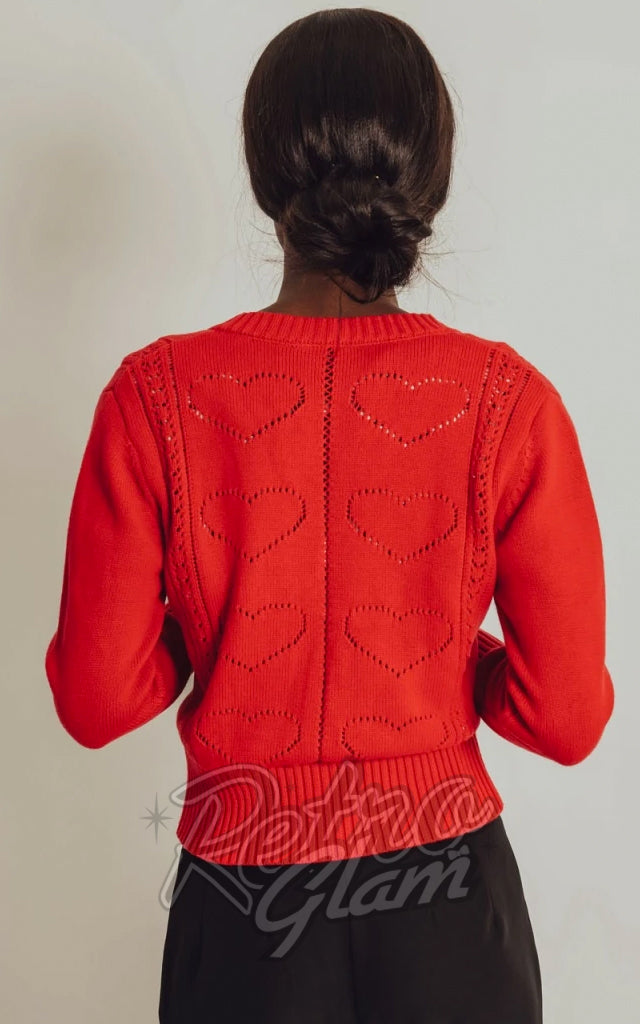 Voodoo Vixen Regina Heart Cardigan in Red