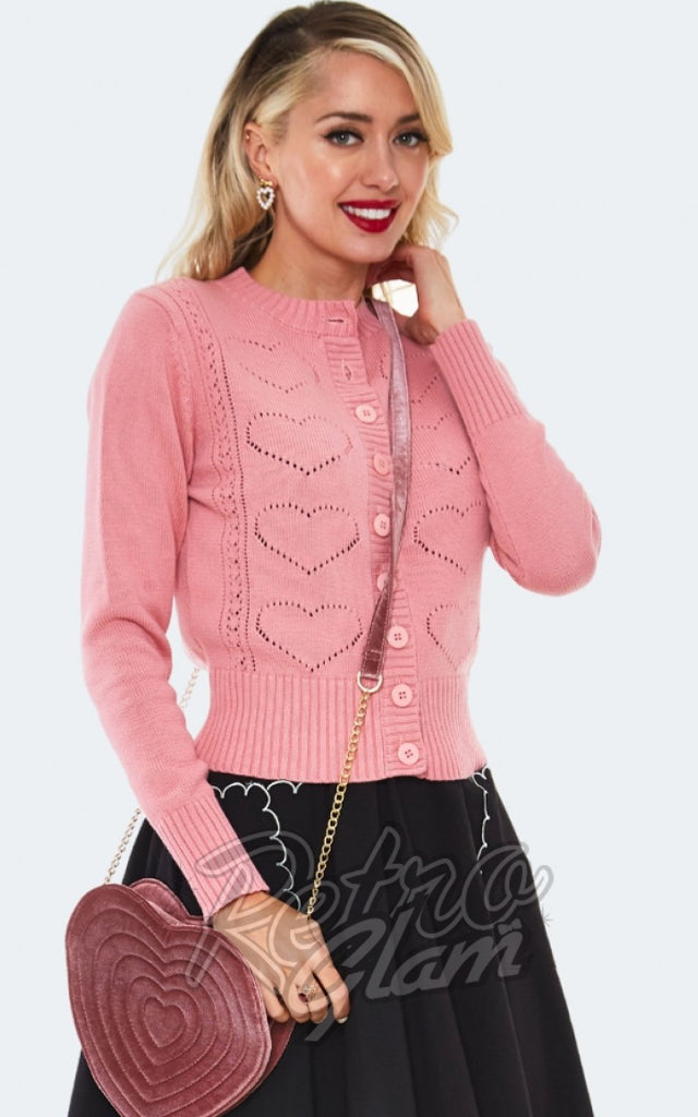 Voodoo Vixen Regina Heart Cardigan in Red