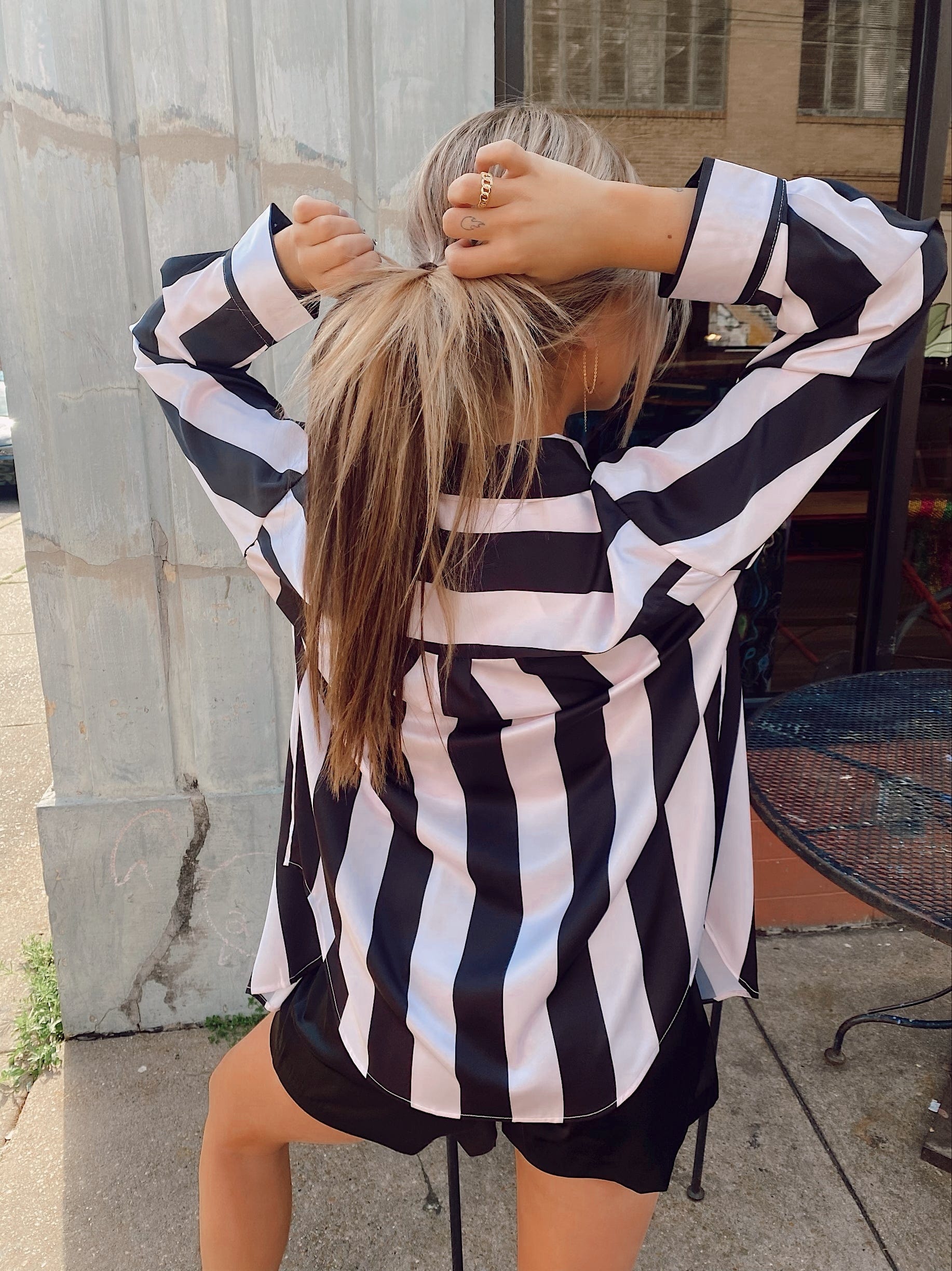 White/Black Stripe Satin Blouse