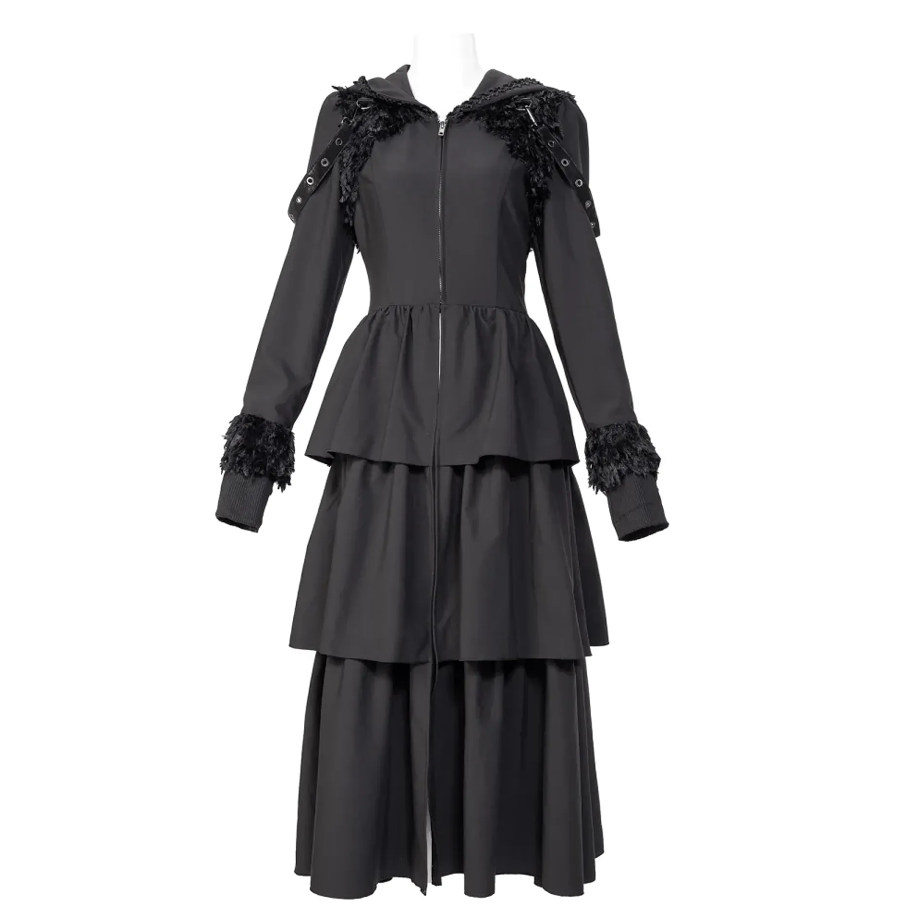 Women's Gothic Plunging Flared Sleeved Split Coat with Hood