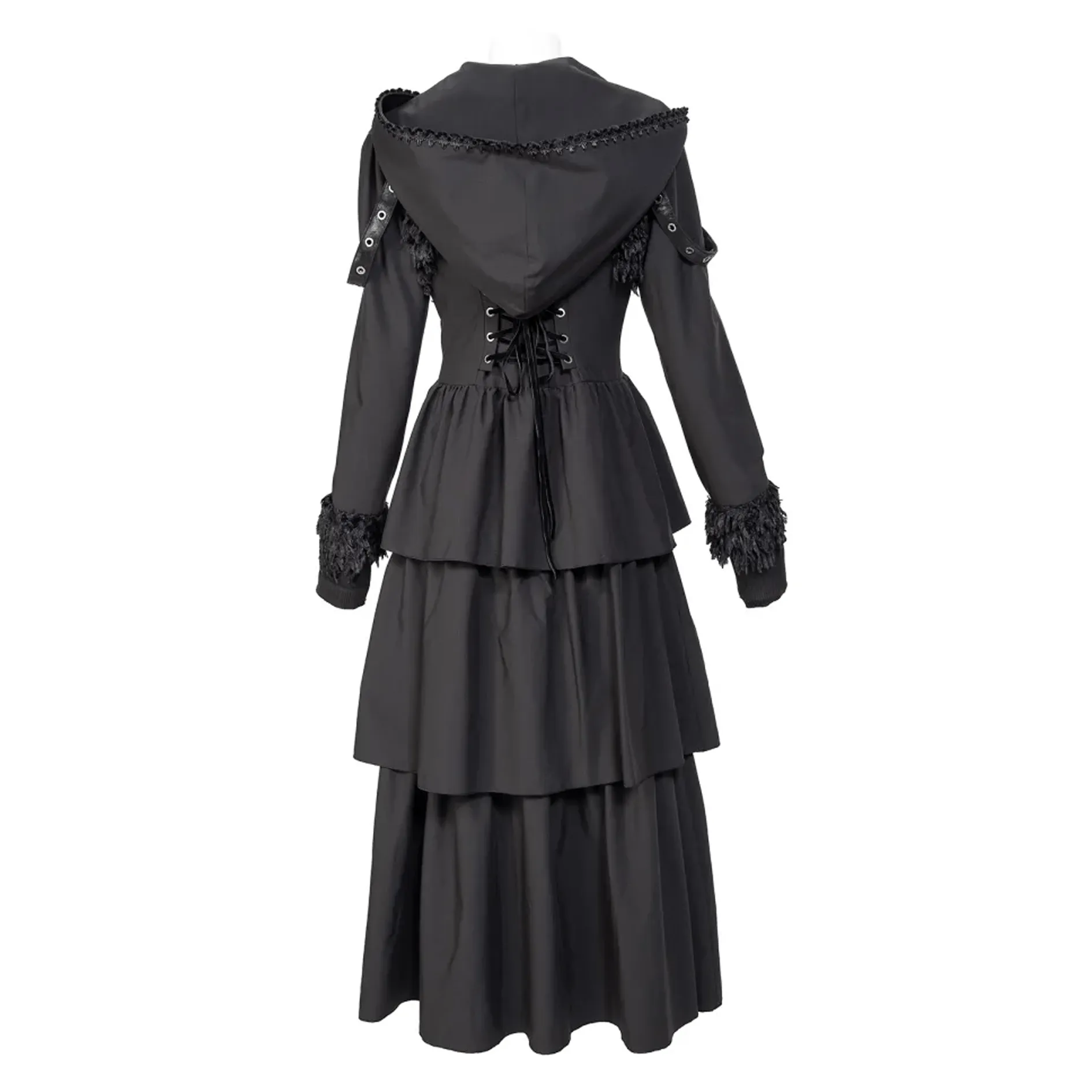 Women's Gothic Plunging Flared Sleeved Split Coat with Hood