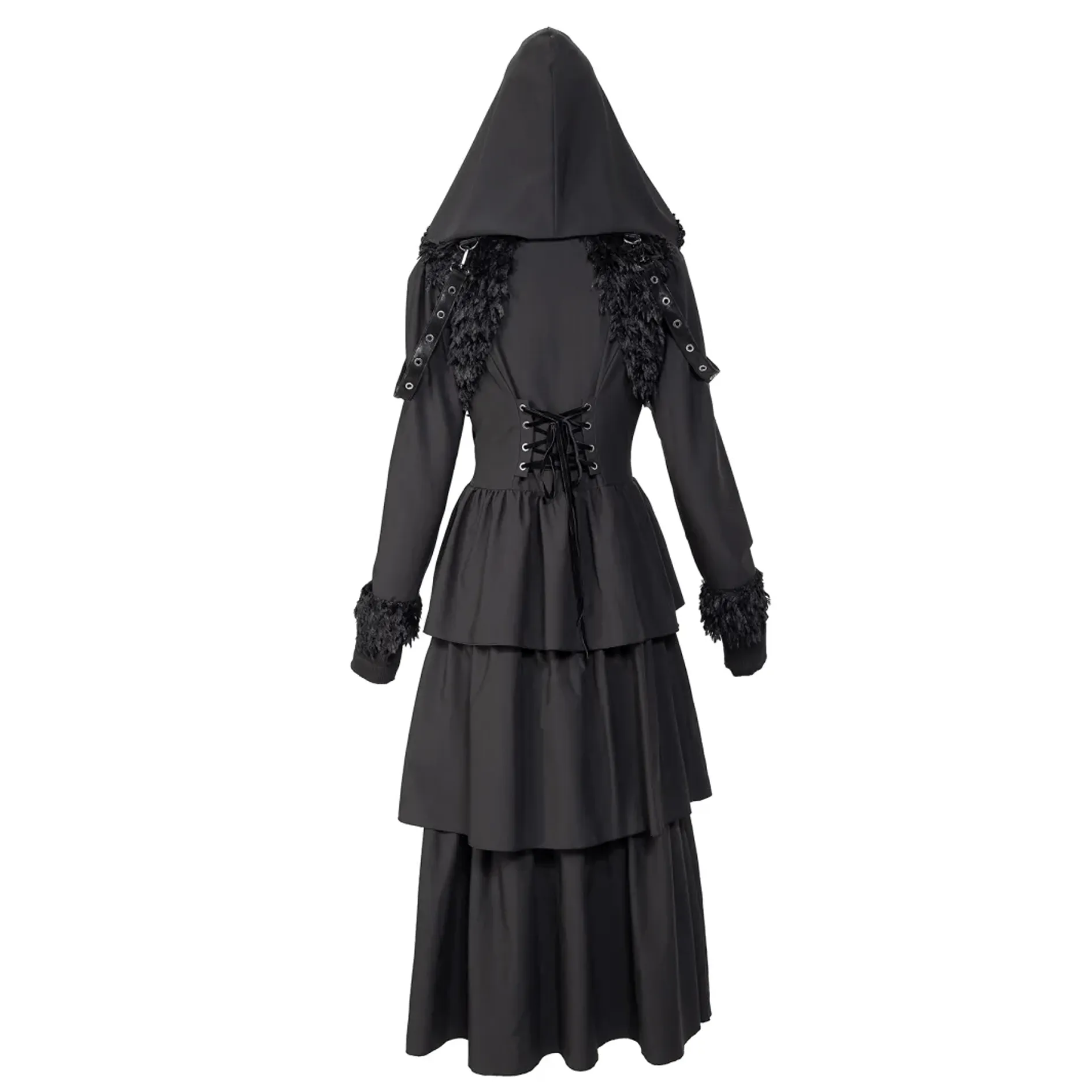 Women's Gothic Plunging Flared Sleeved Split Coat with Hood