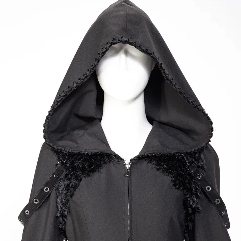 Women's Gothic Plunging Flared Sleeved Split Coat with Hood