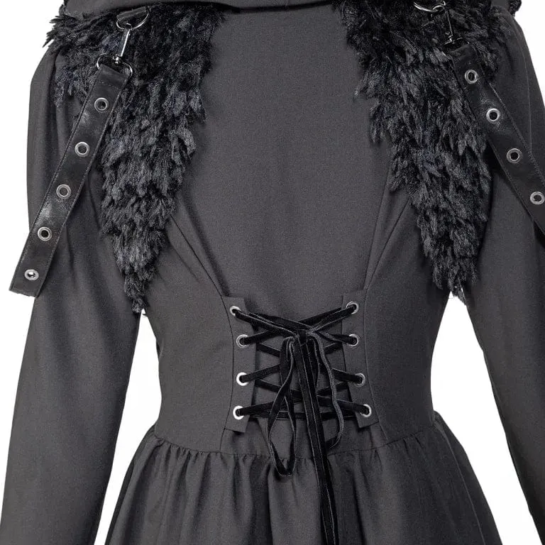 Women's Gothic Plunging Flared Sleeved Split Coat with Hood