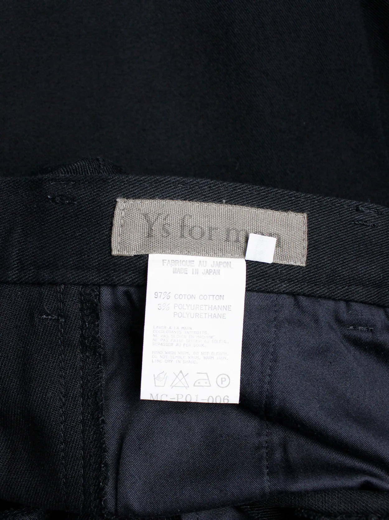 Y’s for men black straight trousers with cargo pockets — early 1990’s