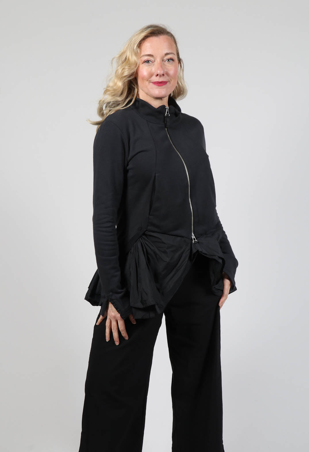 Zip Front Peplum Jacket in Black