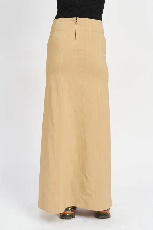 ZIPPER UP HIGH RISE MAXI SKIRT